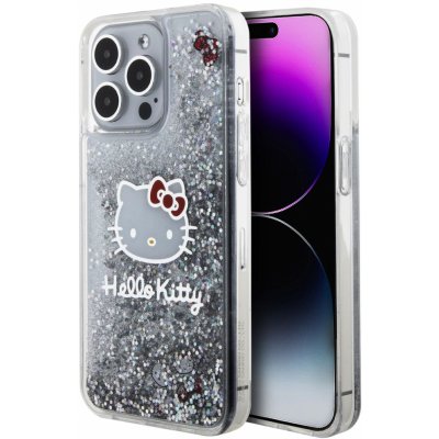 Hello Kitty Liquid Glitter Electroplating Head Logo Zadní Kryt pro iPhone 15 Pro Max Transparent HKHCP15XLIKHET