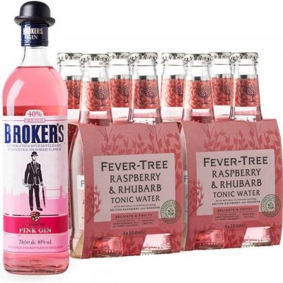 Broker's Pink Gin 40,0% 0,7l + Fever-Tree Raspberry & Rhubarb Tonic 8x0,2l (set)