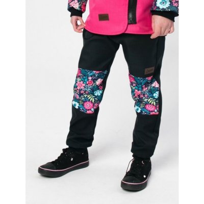 Drexiss Dětské softshellové kalhoty s fleecem black tiny flowers – Zboží Mobilmania