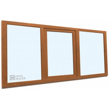 KNIPPING Plastové okno - 70 AD, 2100x900 mm, FIX/OS/FIX, zlatý dub Sklo: čiré, Barva, imitace: zlatý dub/bílá (jednostranně)