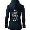 Dámská mikina s potiskem Queens are born in 1974 dámská mikina trendy zipper s kapucí Námořní modrá velmi tmavá téměř černá