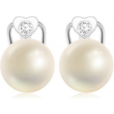 Šperky eshop náušnice z bílého zlata kultivovaná perla srdce se zirkony šperkařská klipsa GG71.40 – Zboží Mobilmania