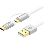 AlzaPower APW-CBM20A10S AluCore 2in1 USB-A to Micro USB/USB-C, 1m, bílý – Zboží Mobilmania