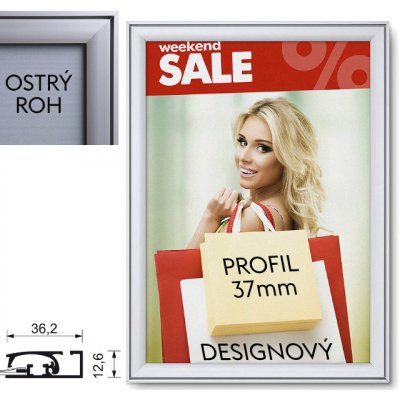 Compasso Reklamní Designový klaprám s profilem (šířkou rámu) 37 mm Formát B2 (500 x 700 mm), ostrý roh (KR50x70G37)