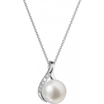 Evolution Group Zlatý 14 karátový náhrdelník slza bílé zlato s bílou říční perlou a brilianty 82PB00029