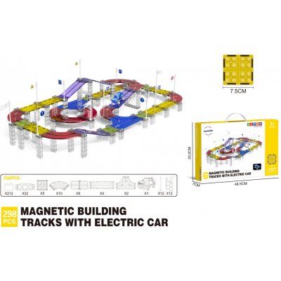 Mamido Magnetická stavebnice závodní dráha s elektrickým autíčkem 298 dílů Ultra XXL MT1474 – Hledejceny.cz