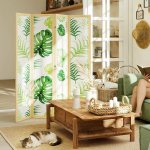 HOMCOM Paraván 4-dílný 160 x 170 cm přírodní + zelený – Zboží Mobilmania