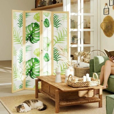 HOMCOM Paraván 4-dílný 160 x 170 cm přírodní + zelený – Zboží Mobilmania