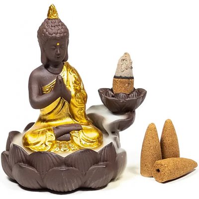 Mani Bhadra stojan na vonné kužely Malý Buddha zlatý 12 x 10 x 9 cm – Hledejceny.cz