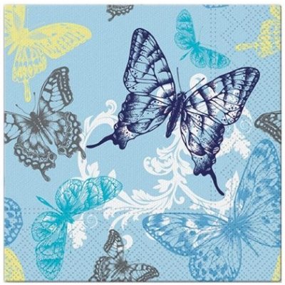 Dekorační ubrousky 33 × 33 cm 20 ks modré s motýly – Zbozi.Blesk.cz