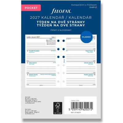 Filofax náplň kapesní kalendář 2027, týden na 2 strany, linkovaný, ČJ + SJ – Sleviste.cz