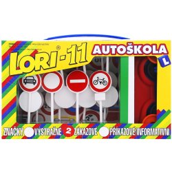 LORI 11 Autoškola 16 značek + 2 kužely autíčko červené