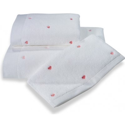 Soft Cotton Ručník MICRO LOVE Bílá / růžové srdíčka 50 x 100 cm