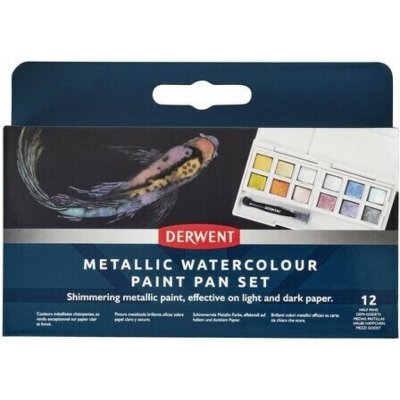 Derwent, 2305657, Metallic, metalické akvarelové barvy v pánvičkách, 12 ks – Zboží Dáma
