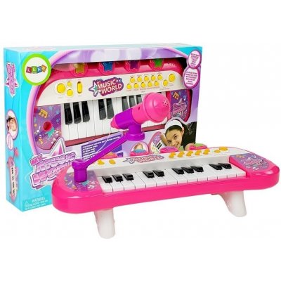 LEAN Toys Klávesnice Piano 24 kláves USB mikrofon Růžový