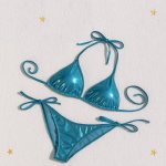 Třpytivé Sparkle*Me plavky bikiny brazilky na zavazování s řasením na zadečku modrá – Zboží Mobilmania