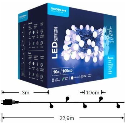 Modee ML-C2010 100LED 10m vánoční řetěz kuličky, studená 8 programů IP44 352710,00 – Hledejceny.cz