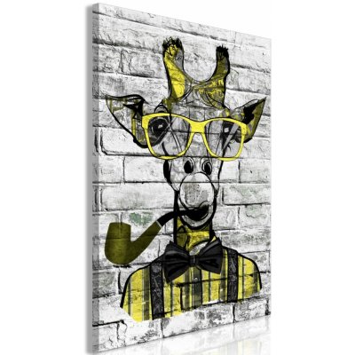 Obraz - Giraffe with Pipe (1 Part) Vertical Yellow – Zboží Mobilmania