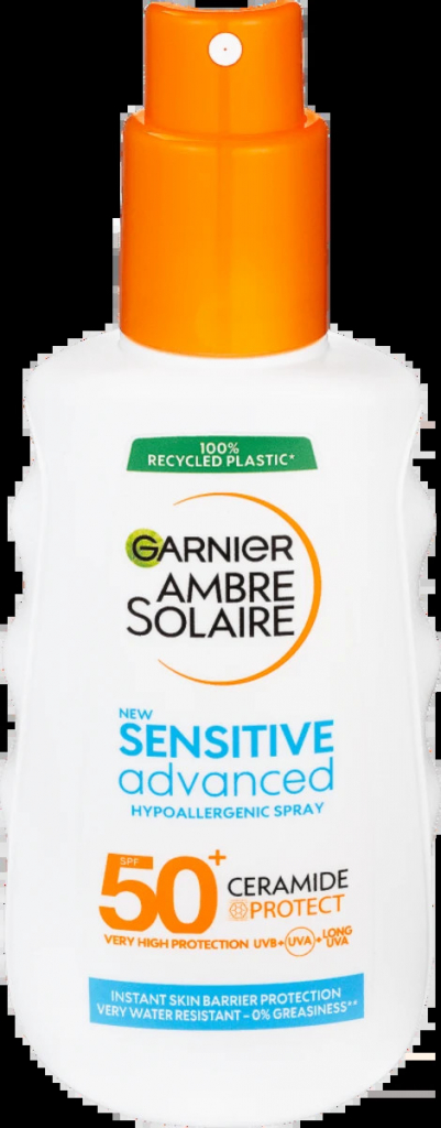 Garnier Ambre Solaire Sensitive Advanced Hypoallergenic Spray voděodolný opalovací sprej SPF50+ 150 ml