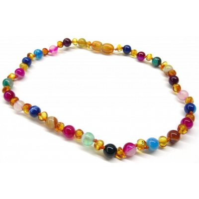Prosperk medové jantarové korálky pro děti jantar a mnohobarevný achát S0759 – Zboží Dáma