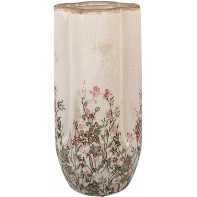 Béžová antik keramická váza s růžovo-zelenými květy M - Ø 15*30 cm - Clayre & Eef – Hledejceny.cz