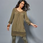 Blancheporte dlouhá tunika s macramé khaki – Zboží Dáma