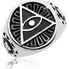 Prsteny Šperky eshop prsten z oceli 316L černý patinovaný kruh a trojúhelník s okem AB35.14