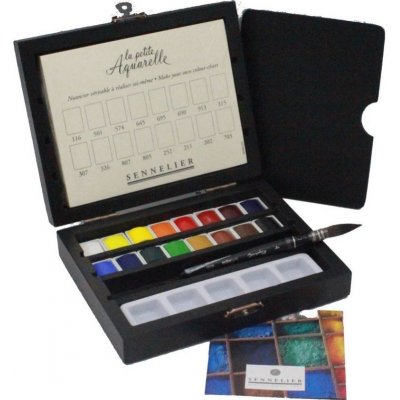Sennelier sada akvarelových barev v kufříku 16 ks + štětec +paletka +papír – Zboží Dáma