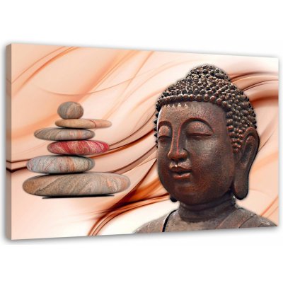 Gario Obraz na plátně Hlava Buddhy a kameny - růžový Rozměry: 60 x 40 cm