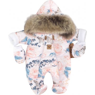 Z&Z Zimní kombinéza s dvojitým zipem kapucí a kožešinou rukavičky Angel růžičky – Zboží Dáma