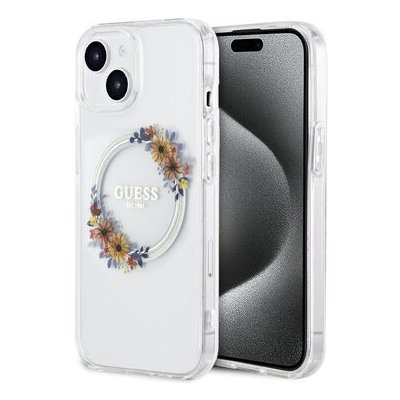 Guess PC/TPU Flowers Ring Glossy Logo MagSafe Apple iPhone 13 čiré