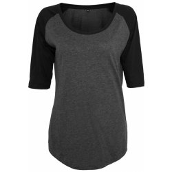 Build Your Brand Volné tričko s prodlouženým střihem a 3/4 rukávy šedá tmavá černá