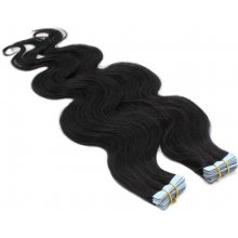 60cm Tape hair pu extension Tape in lidské vlasy remy vlnité černá