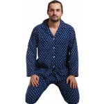 1PF0022 pánské pyžamo dlouhé propínací flanelové modré – Sleviste.cz