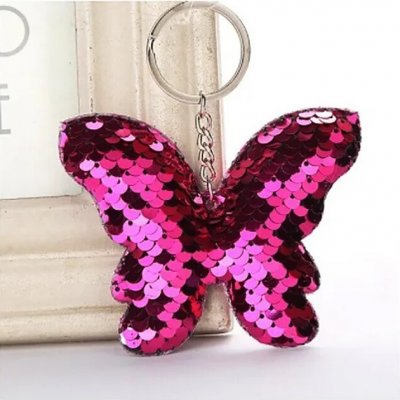 Přívěsek na klíče motýl s flitry růžová – Zboží Dáma