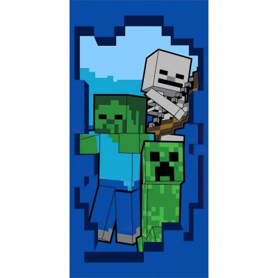 Carbotex dětská plážová osuška 70 x 140 cm Minecraft Beware modro-zelená