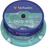 Verbatim DVD-RW 4,7GB 4x, SERL, cakebox, 25ks (43639) – Zboží Živě