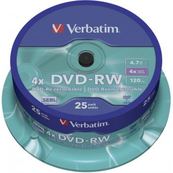 Verbatim DVD-RW 4,7GB 4x, SERL, cakebox, 25ks (43639)