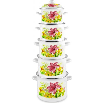 TIDAL Smaltované hrnce KVÍTKY, 2,8/3,8/6,5/8,2/10,6L, 10ks, TD-9781 – Zboží Dáma