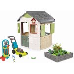 Smoby Set domeček a multifunkční pískoviště se zahrádkou Life Jura Lodge rozšiřitelný se sekačkou a vozík s nářadím – Zboží Dáma