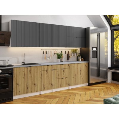 FRONTI Kuchyňská linka PEREA 260 cm Grafit/Dub artisan – Zboží Dáma