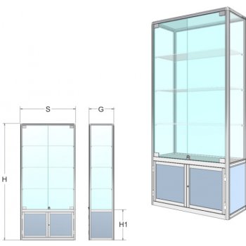 Expoint prezentační vitrína se skříňkou kalené sklo jednokřídlá 50 x 30 x 180 cm