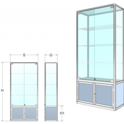Expoint prezentační vitrína se skříňkou kalené sklo jednokřídlá 50 x 30 x 180 cm