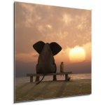 Skleněný obraz 1D - 50 x 50 cm - elephant and dog sit on a summer beach slona a pes sedí na letní pláži – Zbozi.Blesk.cz