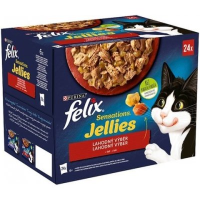 Felix Sensations Jellies hovězí s rajčaty kuře s mrkví kachna jehněčí v och. 24 x 85 g – Zboží Mobilmania