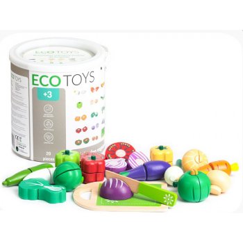 Eco Toys dřevěná zelenina na krájení + příslušenství 20ks