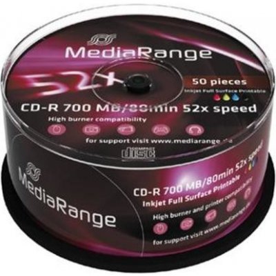 MediaRange CD-R 700MB 52x Printable, spindle, 50ks (MR208) – Hledejceny.cz