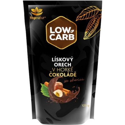 Topnatur LOW CARB lískový oříšek v hořké čokoládě se skořicí 125 g