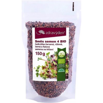 Zdravý den Směs semen na klíčení 4 BIO ředkvičky červená růžová černá a fialová 150 g – Zbozi.Blesk.cz