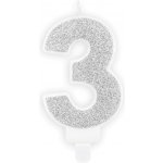 PartyDeco Narozeninová svíčka 3 stříbrná 7 cm – Zboží Dáma